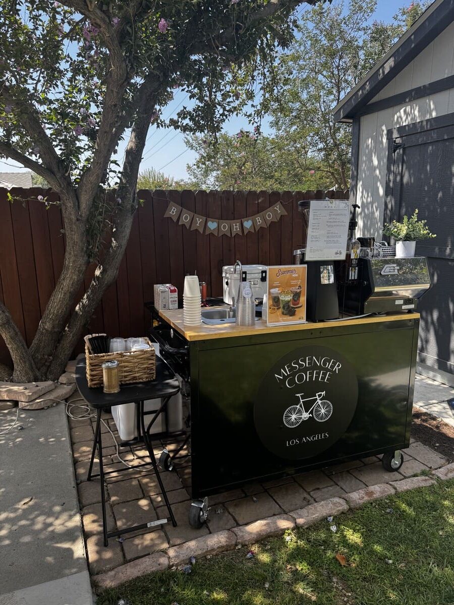 Coffee cart catering by Messenger Coffee LA for a baby shower