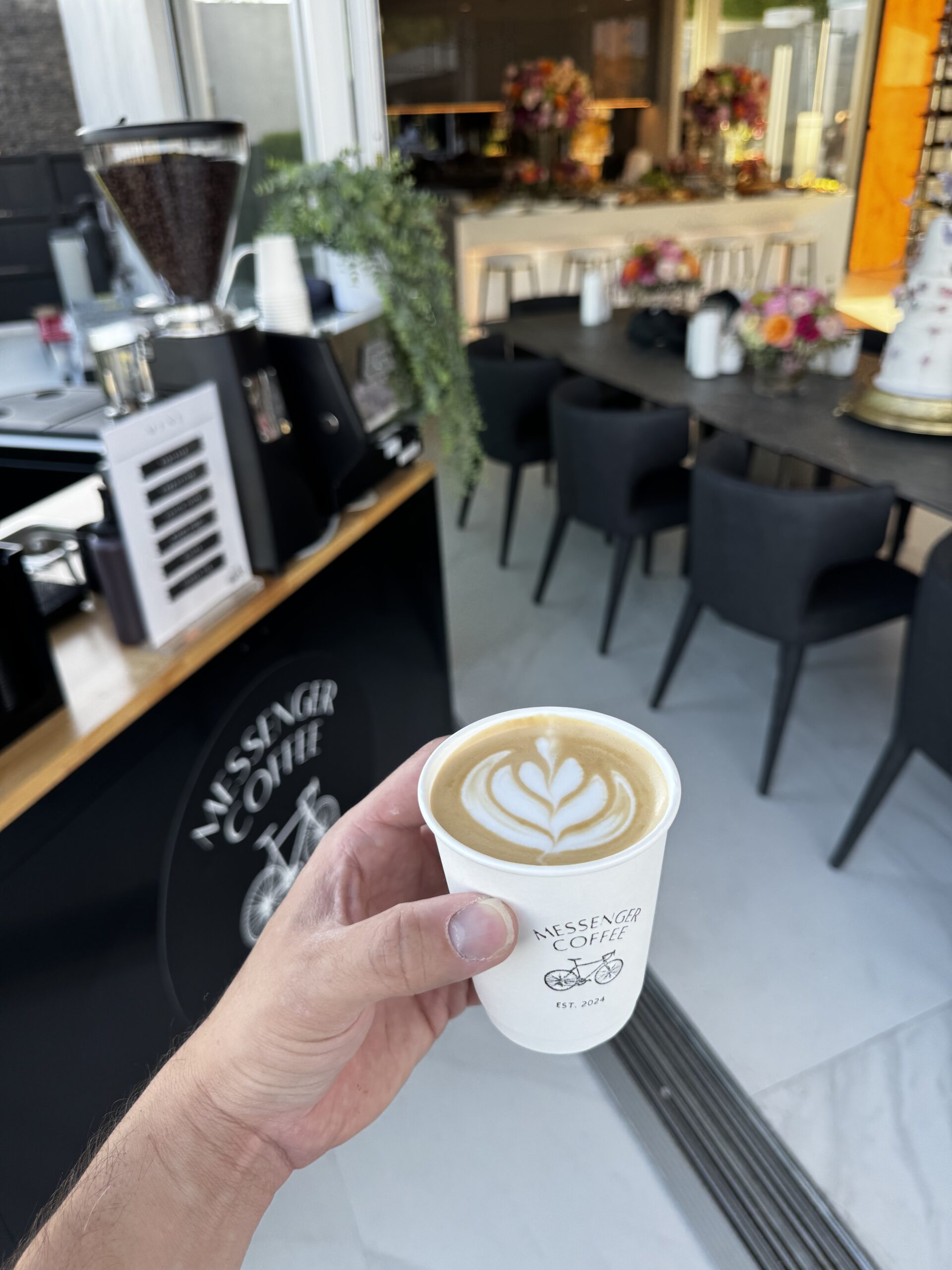 Coffee cart latte art made by a professional barista for a private event in Los Angeles