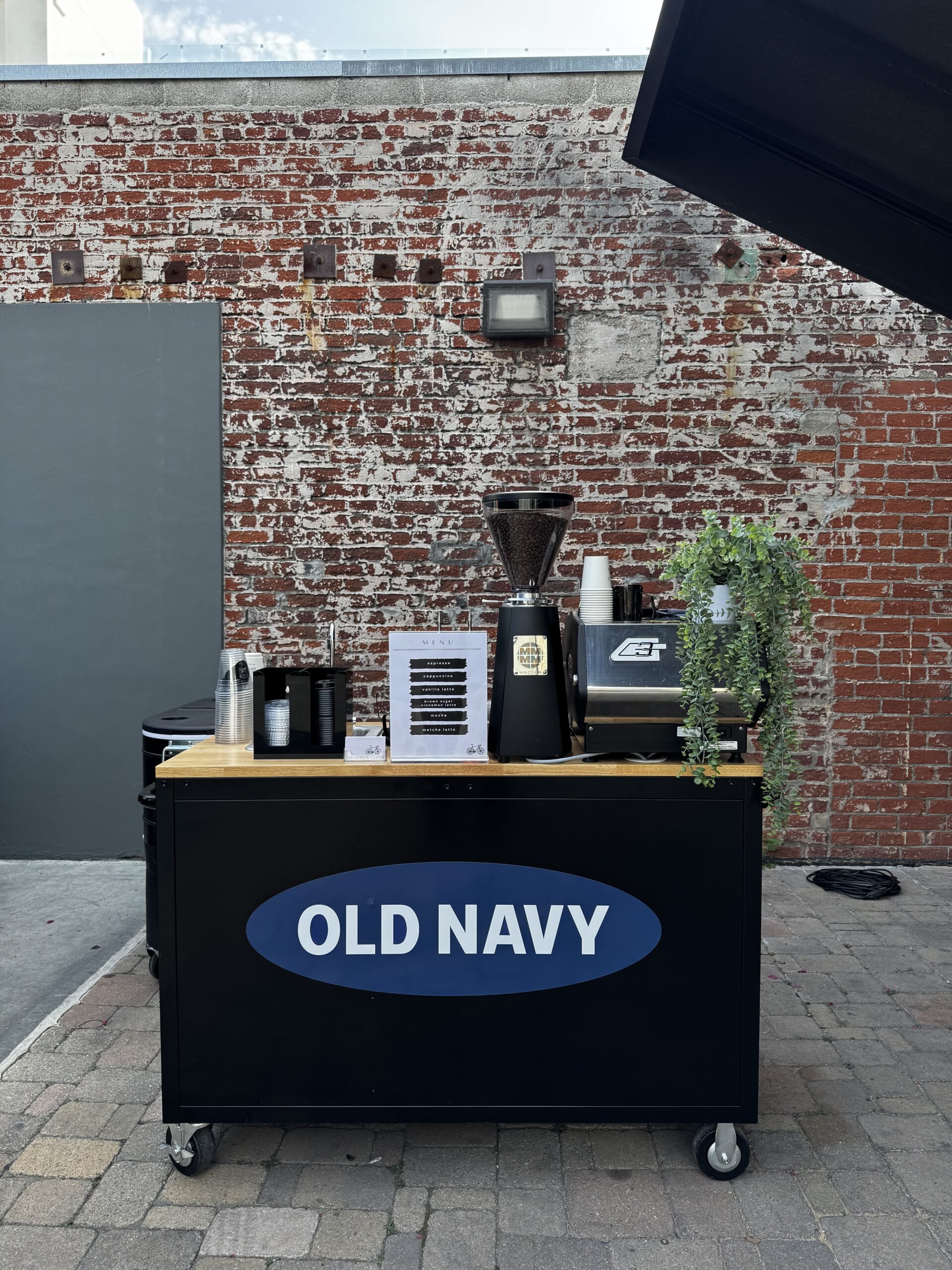 Coffee cart catering on set for a studio production serving lattes and matcha lattes