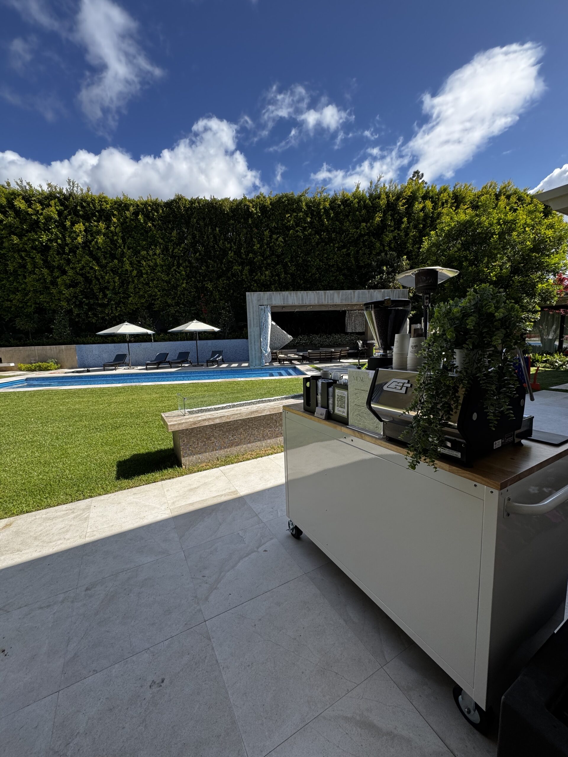 Cappuccino bar catering a private event in Beverly Hills serving hot and iced lattes and matcha