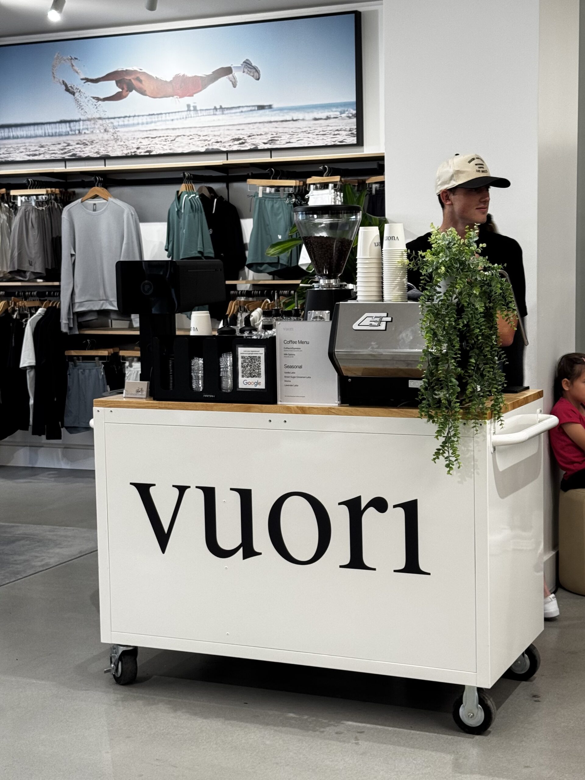 Custom branded coffee cart catering for a retail clothing store in Orange County for a brand activation