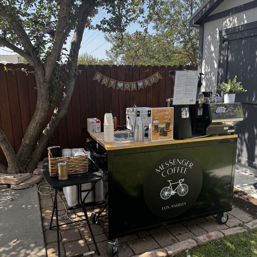 Coffee cart catering by Messenger Coffee LA for a baby shower