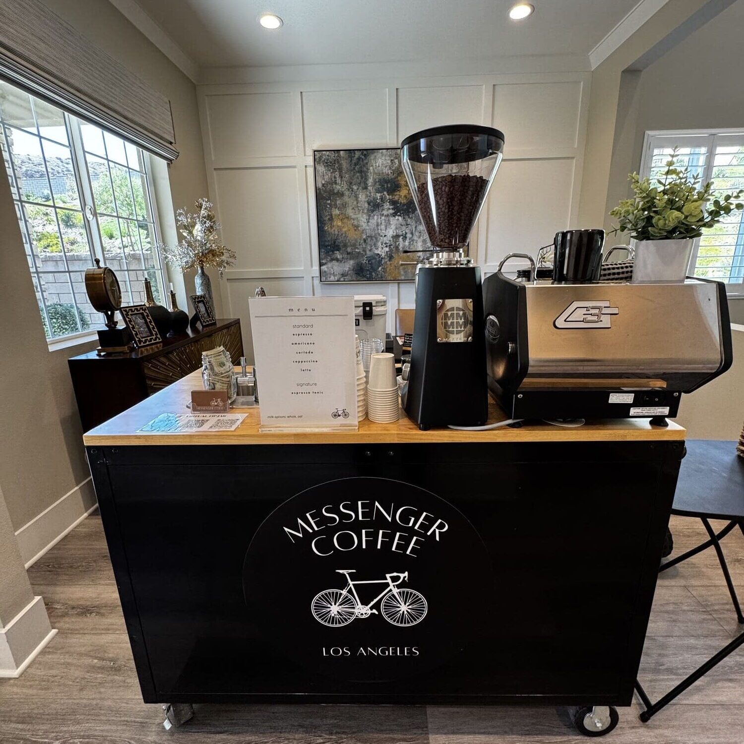 Coffee cart catering for an open house by Messenger Coffee LA