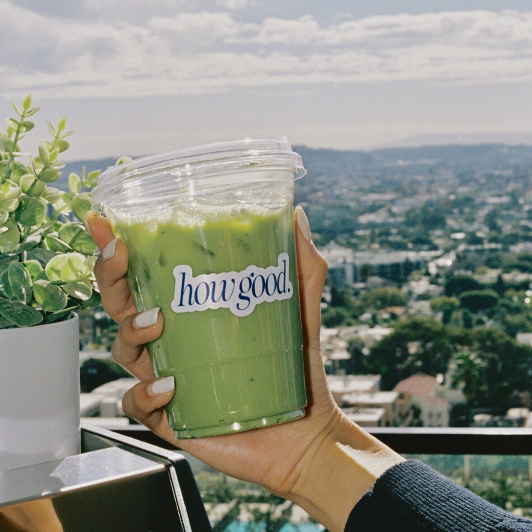 Matcha beverage by coffee cart named Messenger Coffee in Los Angeles