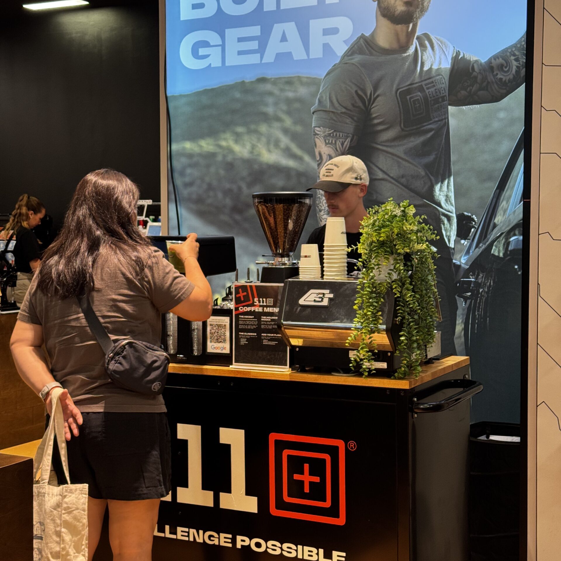 Coffee cart inside of a retail store in Los Angeles for a brand activation serving iced lattes and matcha