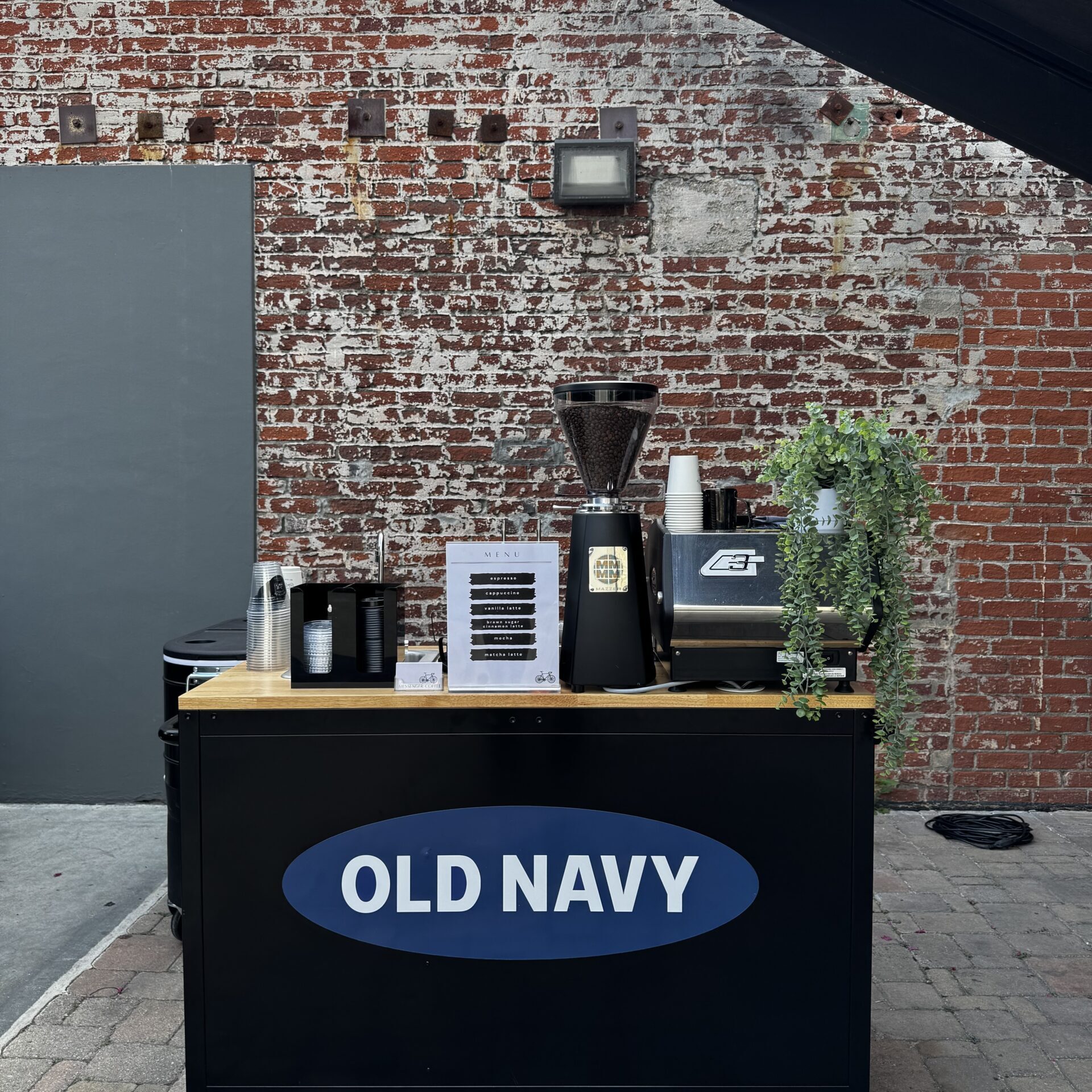 Coffee cart catering on set for a studio production serving lattes and matcha lattes